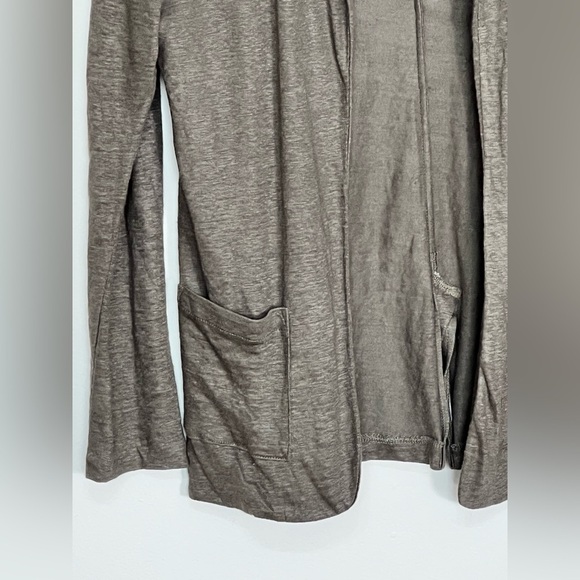 Rachel Zoe Cardigan 100% Linen Open Front Pockets Women's Medium Olive Green - Picture 2 of 8